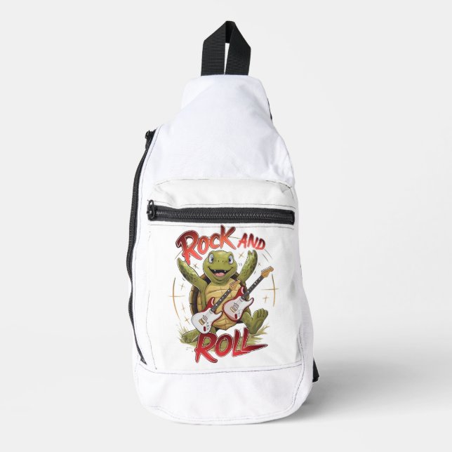 Groovy Turtle Rocking Out Rock And Roll Sling Bag (Front)