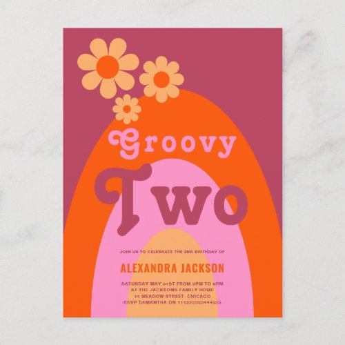 Groovy Two Daisy Rainbow Birthday Party Invitation Postcard