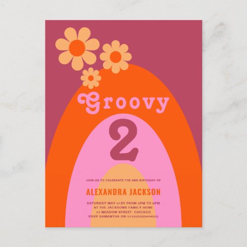 Groovy Two Daisy Rainbow Birthday Party Invitation Postcard