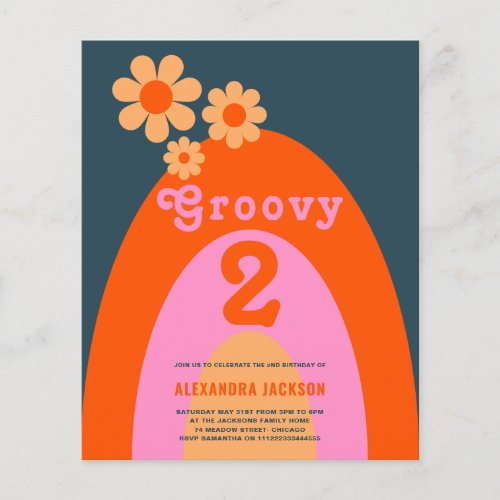 Groovy Two Retro 2nd Birthday Party Budget Flyer