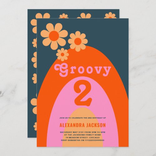 Groovy Two Retro 2nd Birthday Party Invitation