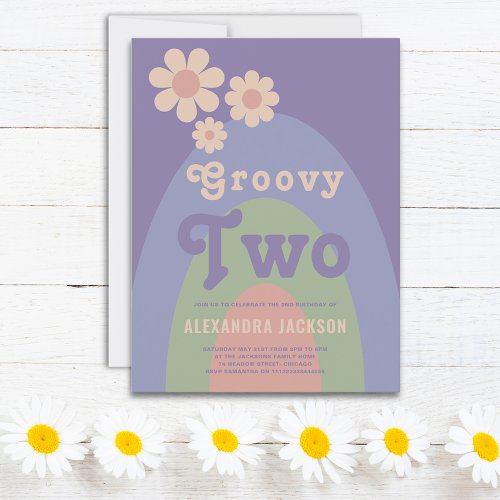 Groovy Two Retro 2nd Birthday Party Invitation