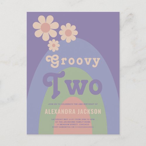 Groovy Two Retro 2nd Birthday Party Invitation