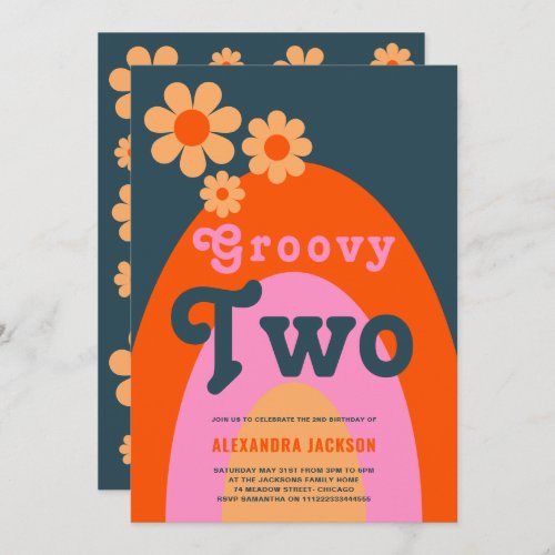 Groovy Two Retro 2nd Birthday Party Invitation