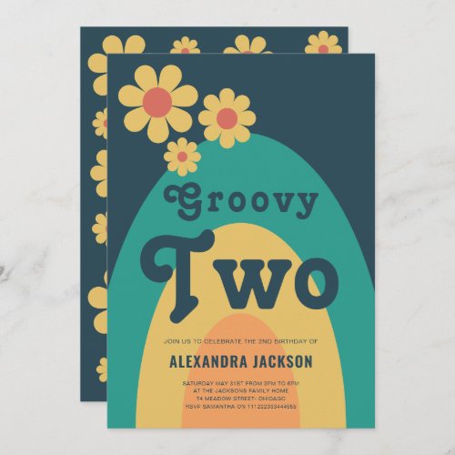 Groovy Two Retro Daisy Birthday Party Invitation