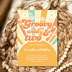 Groovy two retro sun kids birthday invitation