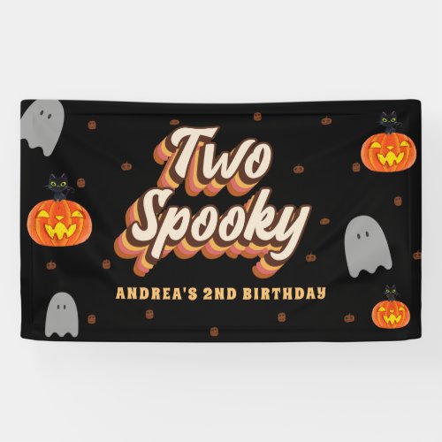 Groovy Two Spooky 2nd Birthday Halloween Retro 70s Banner