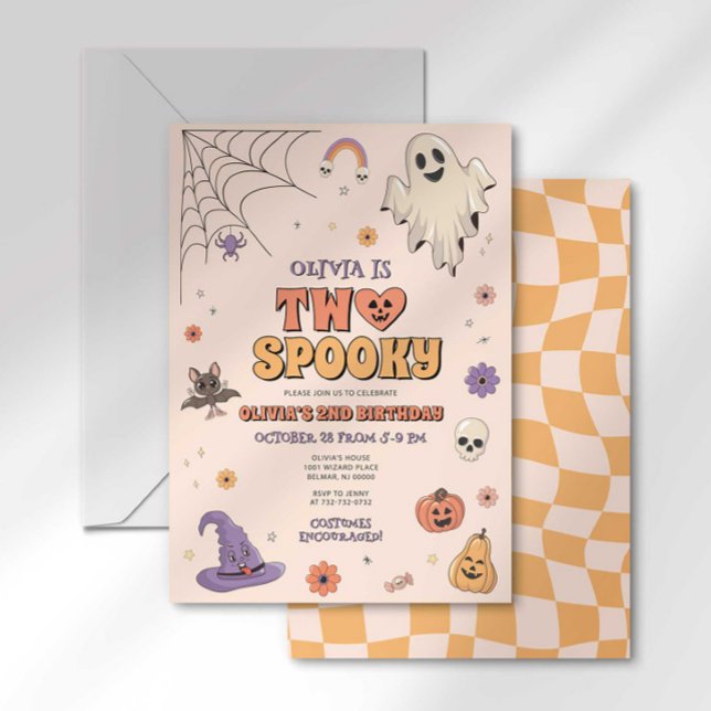 Groovy Two Spooky Halloween Second Birthday Invitation (Creator Uploaded)