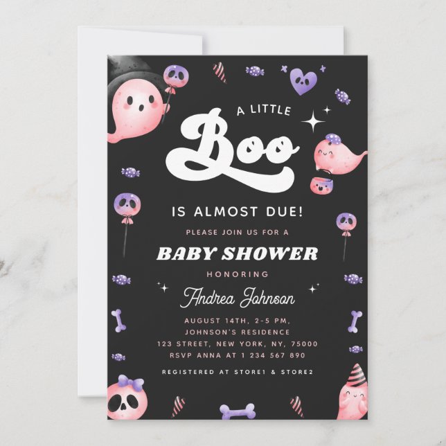 Groovy Typography & Pink Ghost Girl Baby Shower Invitation (Front)