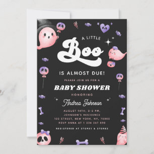 Groovy Typography & Pink Ghost Girl Baby Shower Invitation