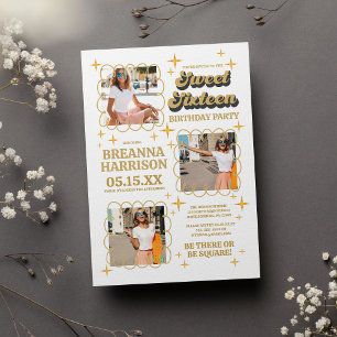 Groovy Typography Retro 70's Sweet Sixteen Invitation