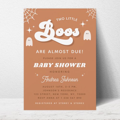 Groovy Typography Retro Ghost Twin Baby Shower Invitation