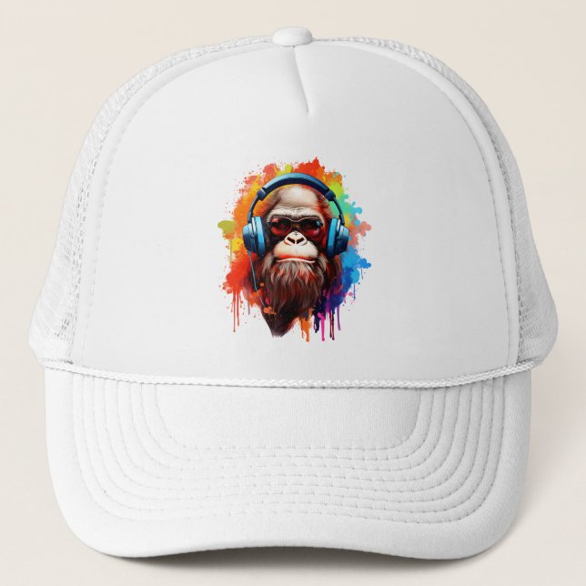 Groovy Urban Ape in Tunes Trucker Hat (Front)