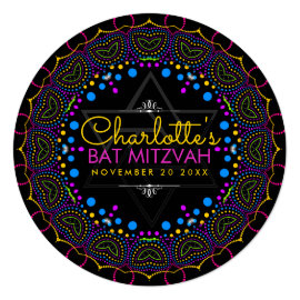 Groovy UV Bohemian Bat Mitzvah Round Invitation
