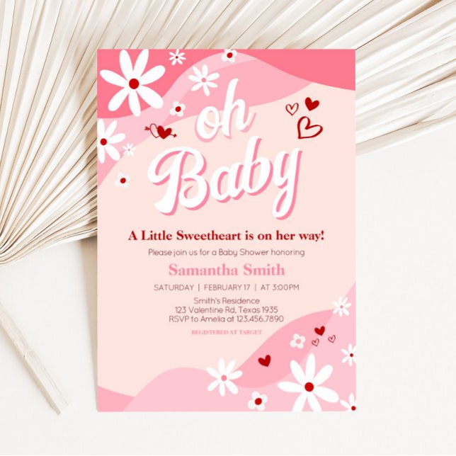 Groovy Valentine Baby Shower Invitation (Retro Sweetheart Baby Shower Invitation)