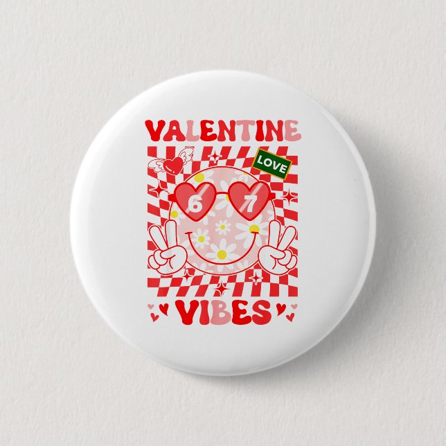 Groovy Valentine Vibes Happy Valentine's Day Girl  Button (Front)