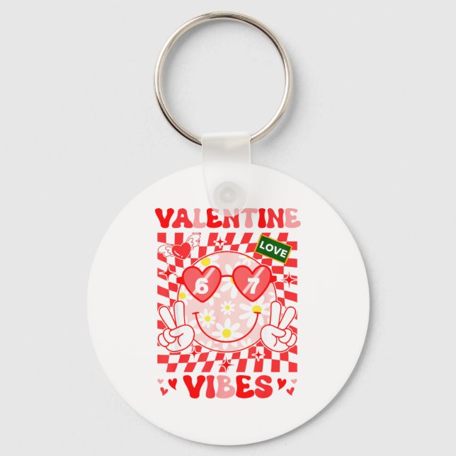 Groovy Valentine Vibes Happy Valentine's Day Girl  Keychain (Front)