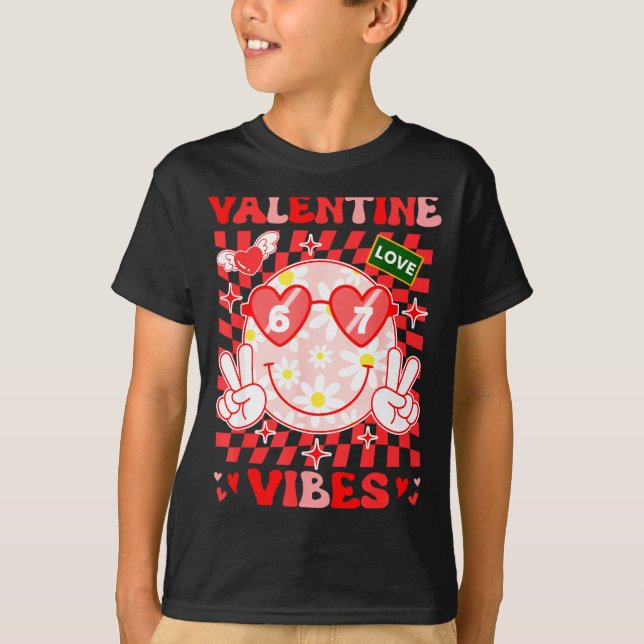 Groovy Valentine Vibes Happy Valentine's Day Girl  T-Shirt (Front)