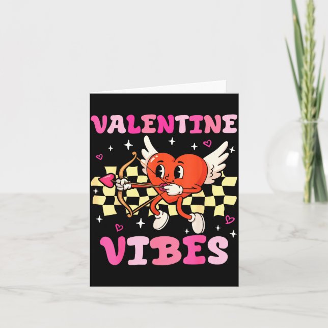 Groovy Valentine Vibes Heart Cud Women Men  Card (Front)