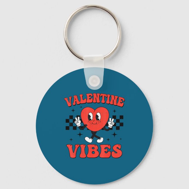 Groovy Valentine Vibes Heart Peace Valentines Day  Keychain (Front)