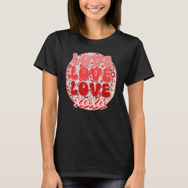 Groovy Valentine's Day Love Retro Coffee Heart Flo T-Shirt (Front)