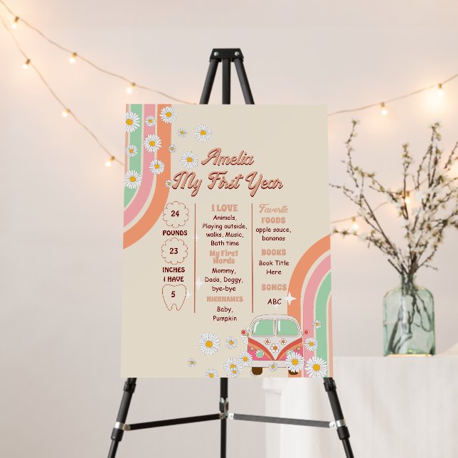 Groovy Van Party Decor Welcome First Birthday Foam Board (In Situ (Stand))