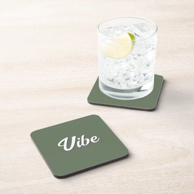 Groovy Vibe Retro Olive Green Beverage Coaster (Right Side)