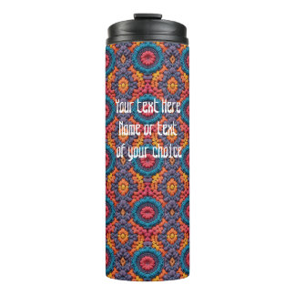Groovy Vibes Crochet Customize Name Colors Boho Thermal Tumbler
