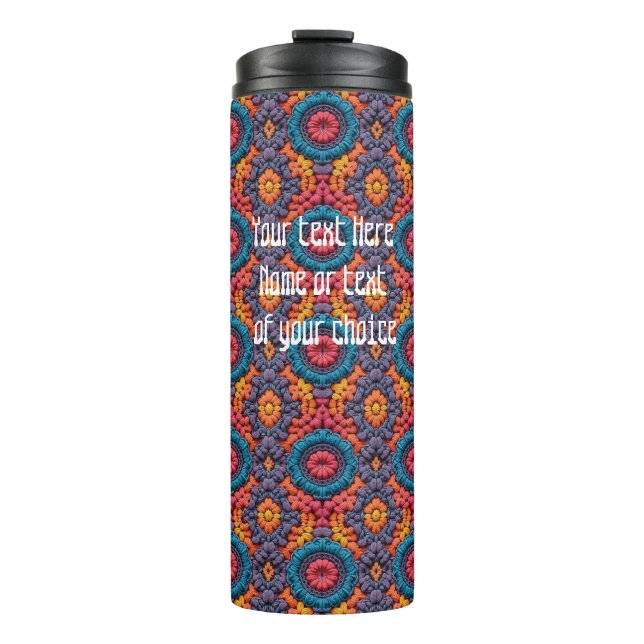 Groovy Vibes Crochet Customize Name Colors Boho  Thermal Tumbler (Front)
