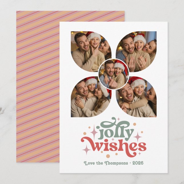 Groovy Vibes Retro Photo Collage Christmas Holiday Card (Front/Back)