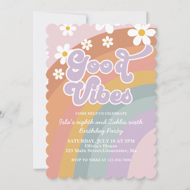 Groovy Vibes Retro Rainbow Birthday Invitation (Front)