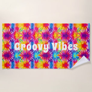 Groovy Vibes Tie Dye Customizable Beach Towel