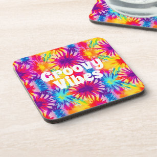 Groovy Vibes Tie Dye Customizable Beverage Coaster