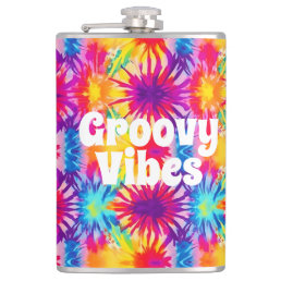 Groovy Vibes Tie Dye Customizable Flask