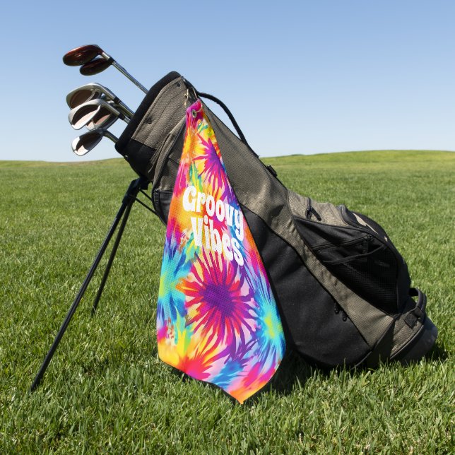 Groovy Vibes Tie Dye Customizable Golf Towel (Green)