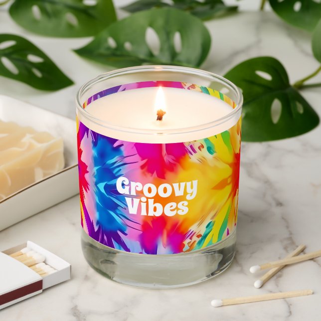 Groovy Vibes Tie Dye Customizable Scented Candle (Lit)