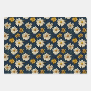 Groovy Vintage Daisy Blue Wrapping Paper Sheets