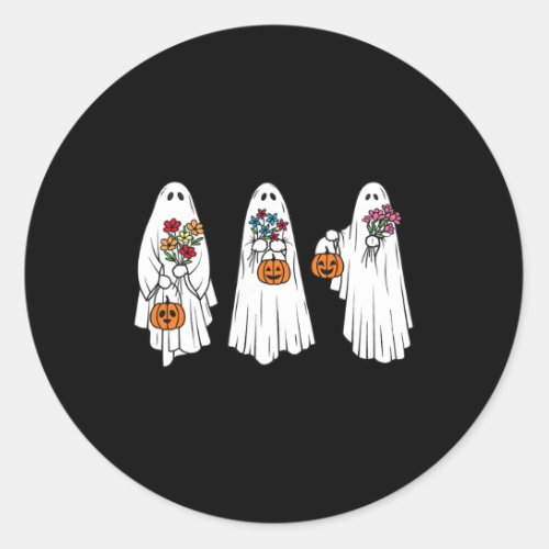 Groovy Vintage Floral Ghost Cute Halloween Spooky  Classic Round Sticker