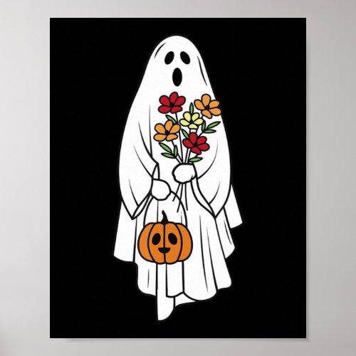 Groovy Vintage Floral Ghost Cute Halloween Spooky  Poster