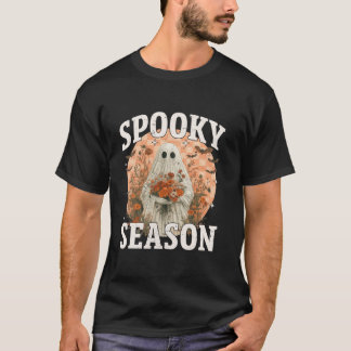 Groovy Vintage Floral Ghost Cute Halloween Spooky T-Shirt