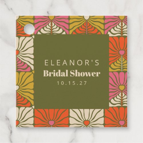 Groovy Vintage Green Floral Bridal Shower Custom Favor Tags
