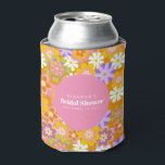 Groovy Vintage Orange Floral Bridal Shower Custom Can Cooler<br><div class="desc">Groovy Vintage Orange Floral Bridal Shower Custom Can Cooler</div>