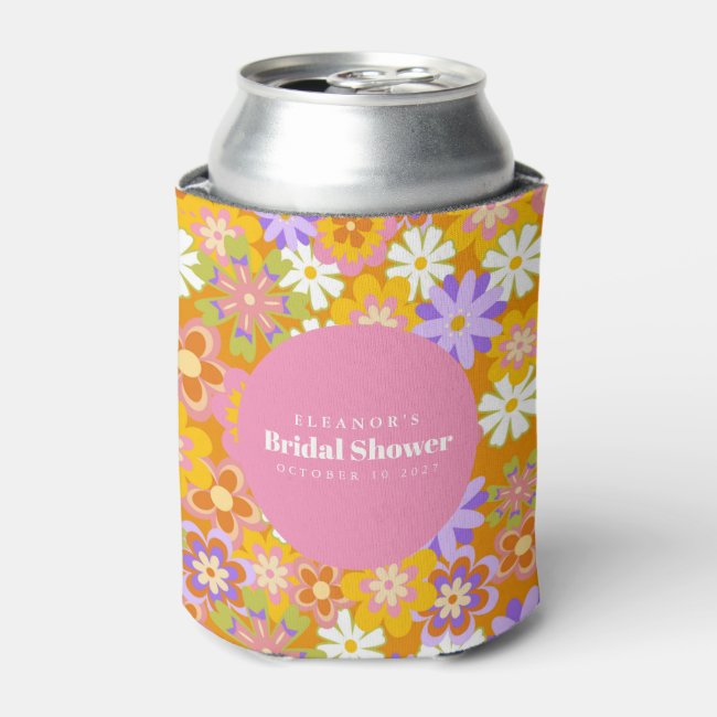 Groovy Vintage Orange Floral Bridal Shower Custom Can Cooler