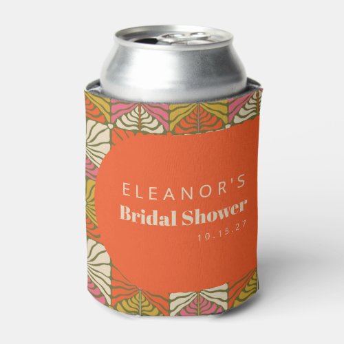 Groovy Vintage Orange Floral Bridal Shower Custom Can Cooler