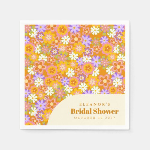 Groovy Vintage Orange Floral Bridal Shower Custom  Napkins