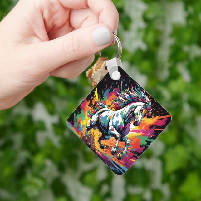 Groovy Vintage Race Horse Pop Art Keychain (Hand)