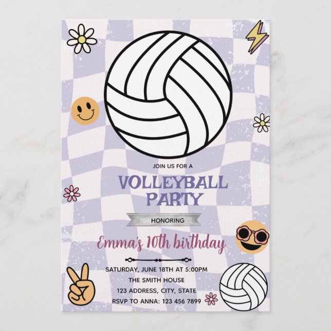 Groovy volleyball party invitation (Front)
