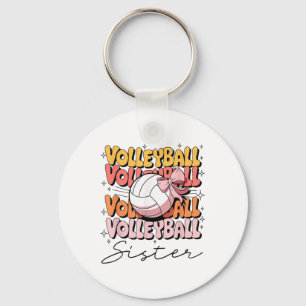 Groovy Volleyball Sister Coquette Bow Volleyball Keychain