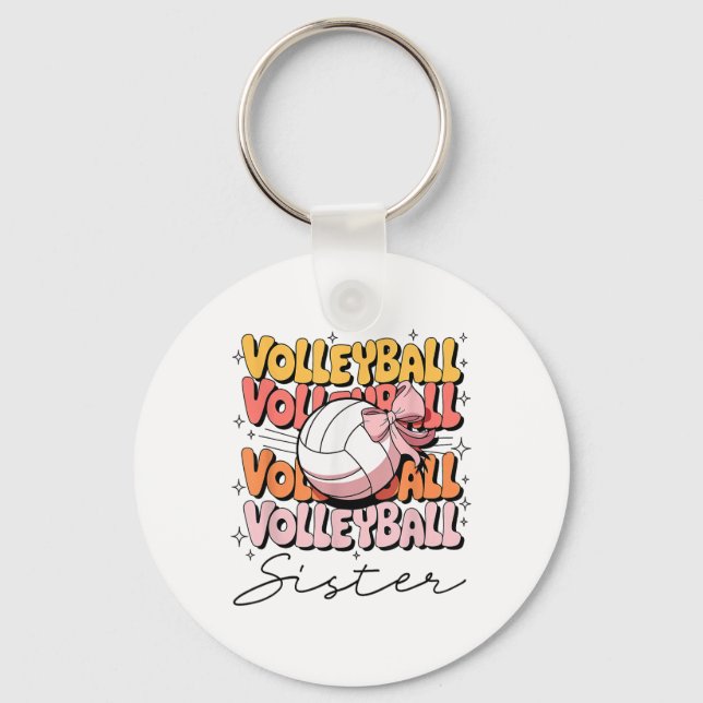 Groovy Volleyball Sister Coquette Bow Volleyball  Keychain (Front)