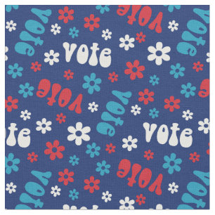 Groovy vote pattern navy fabric